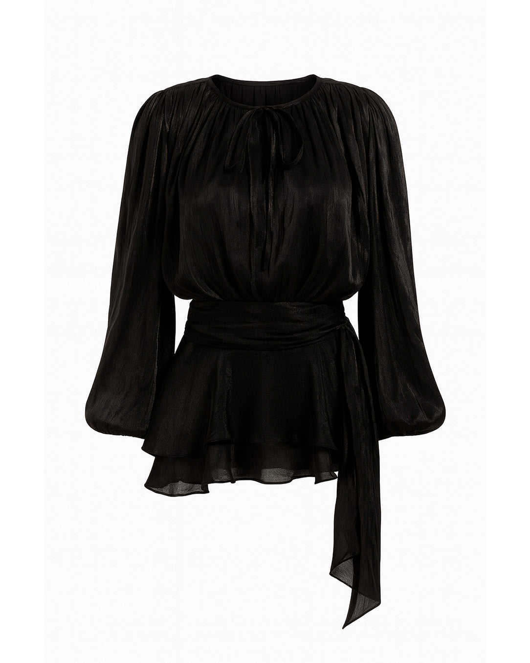 Vestido Curto Acetinado com Mangas Longas