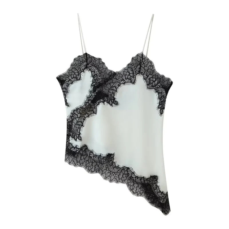 Regata Acetinada Assimétrica Renda