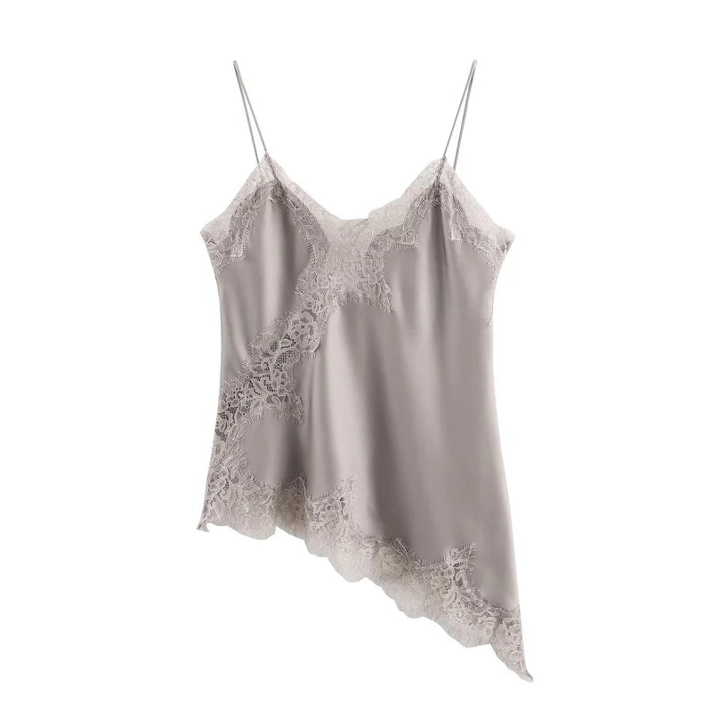 Regata Acetinada Assimétrica Renda