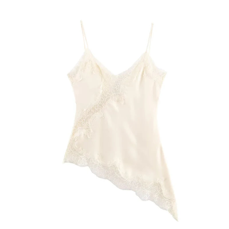 Regata Acetinada Assimétrica Renda